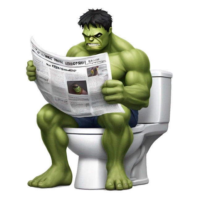 hulk sitting on a toilet, reading a newspaper sticker