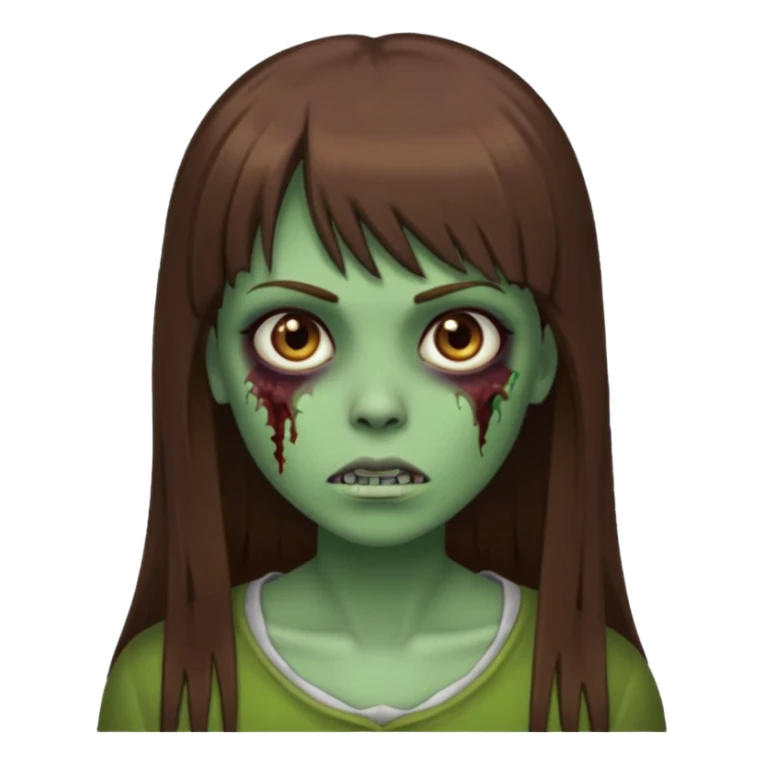 Zumbi feminino, de pele verde, cabelo marrom, longo, liso e castanho com franja reta sticker