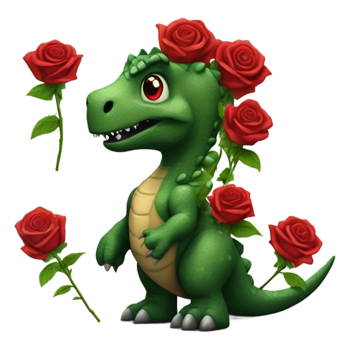 Dinosaur holding bouquet of red roses sticker