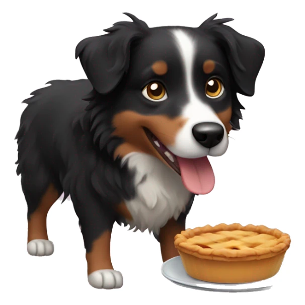 Small black australian shepherd dog eating pie  sticker