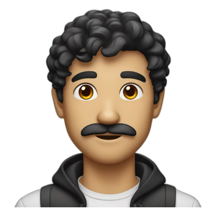 i'm a 23 years old developer, with black hair. and a mustach with no beard. generate me a memoji face sticker