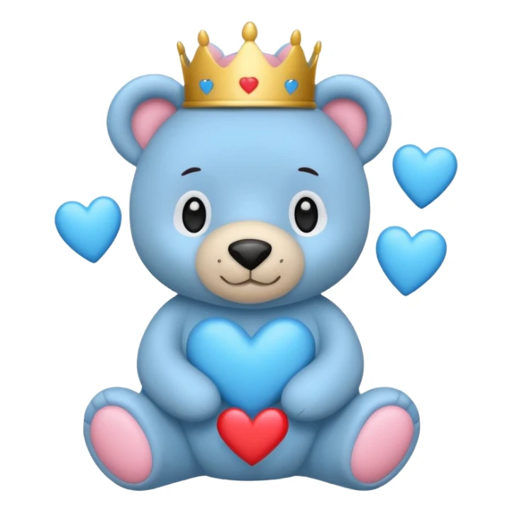 Oso con corona y corazones azules estilo iPhone  sticker
