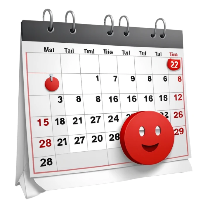 Wall calendar with red circled date sticker