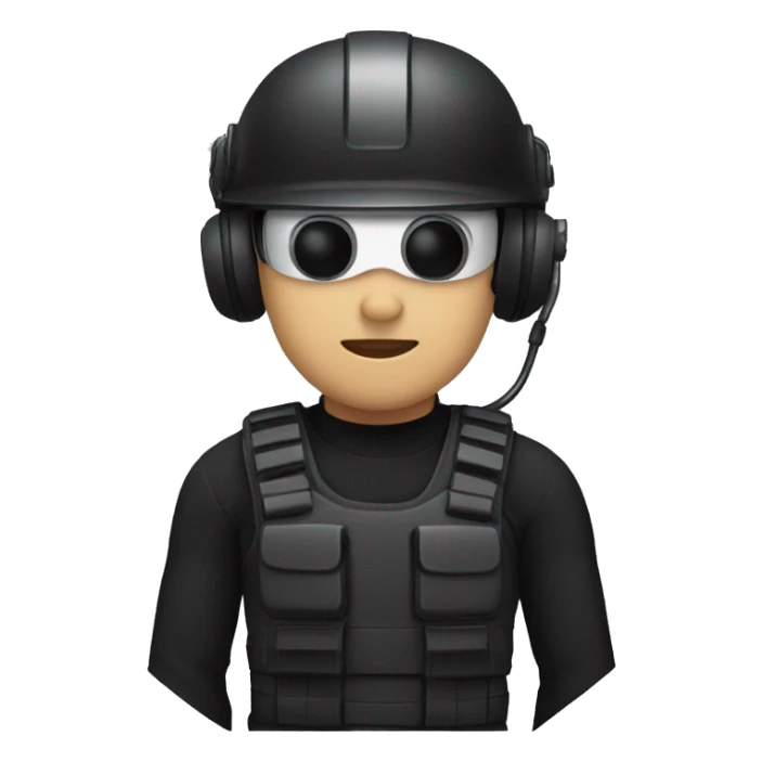 operator dressed in black with a milatary helmet, without glasses, wearing a headset, preferably male white sticker
