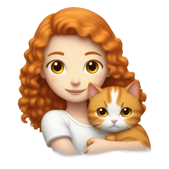 Ginger girl cuddling white black fluffy cat  sticker