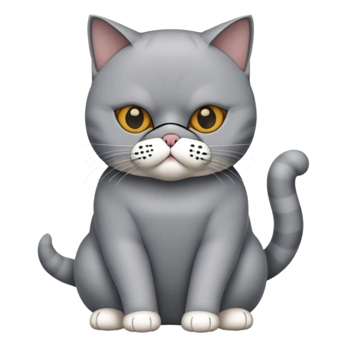 British Shorthair cat full body sitting with a mask sticker