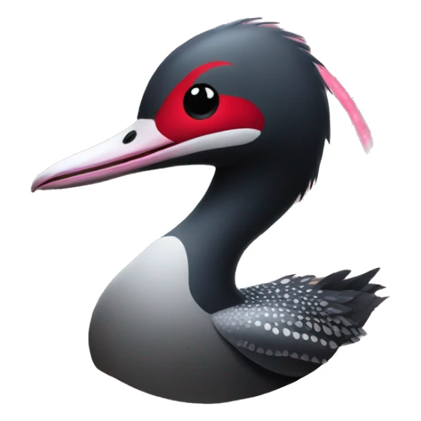 A loon with red thin beams of light coming out of its eyes sticker