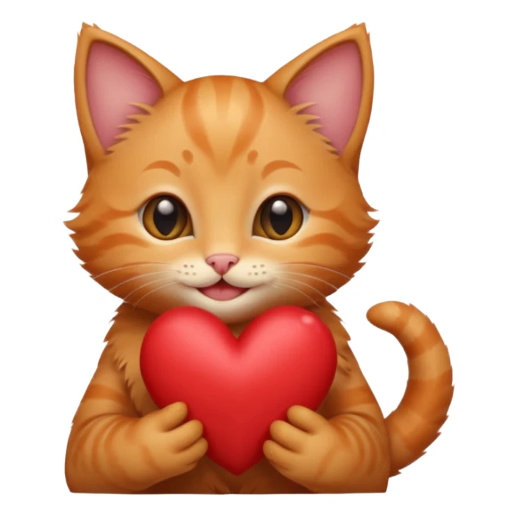 The ginger kitten is hugging a heart, very happy and smiling, he has a very beautiful face. sticker