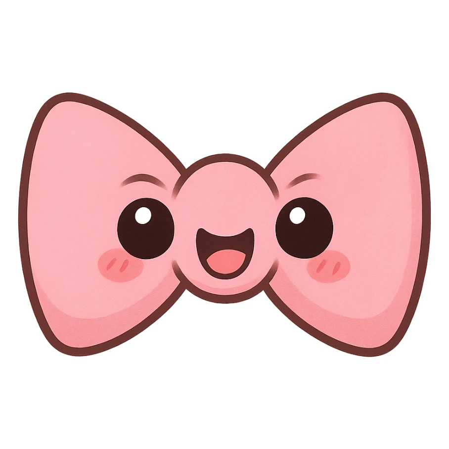 a cute pink bowtie, original design, big eyes, blushing cheeks, joyful sticker