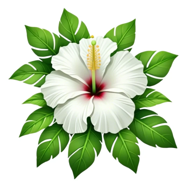 bouquet white Hawaiian hibiscus, luxuriant, stem, leaf, bud sticker