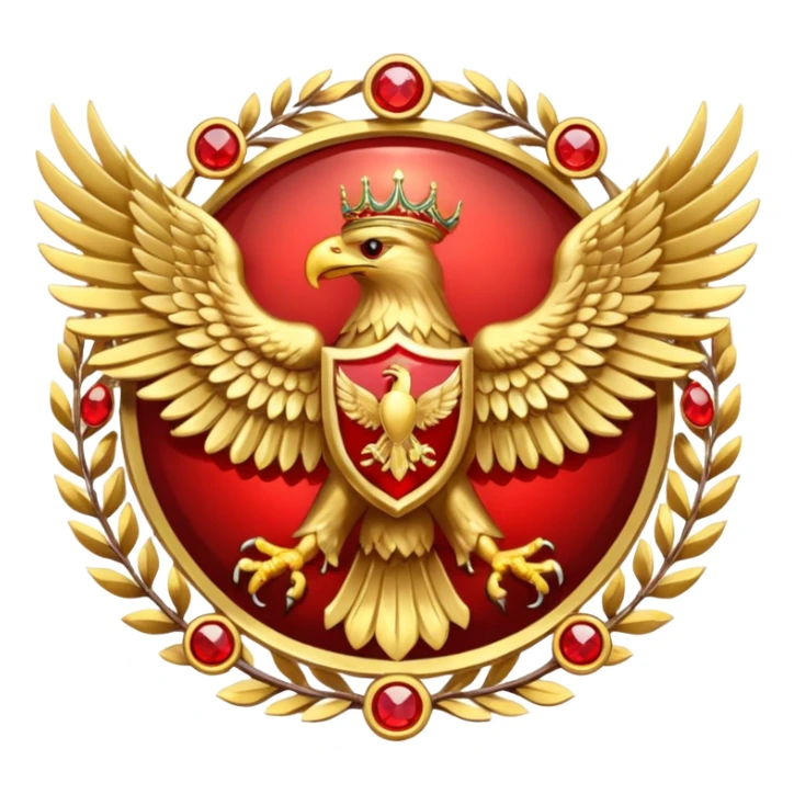 Golden double headed eagle with wings crest / brosch in a circle with red gems and no background sticker