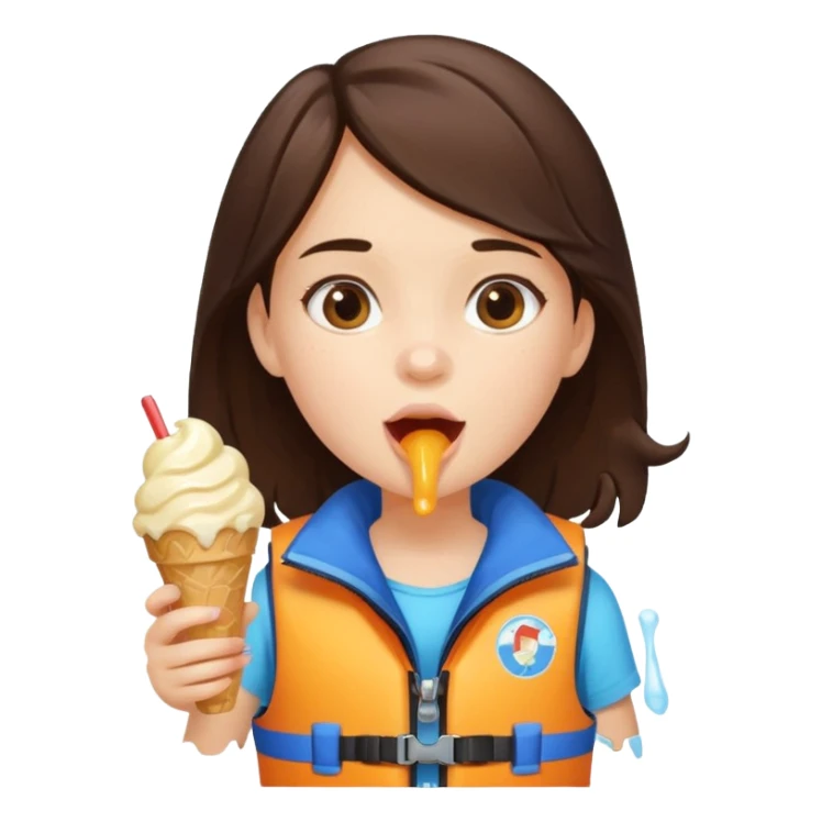 girl brunet kid wearing lifejacket, eating ice cream sticker