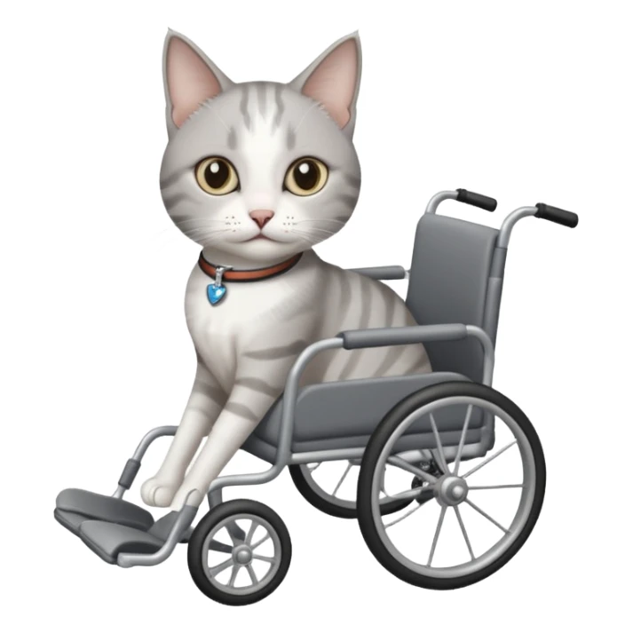 disabled grey and white cat in pet wheelchair sticker