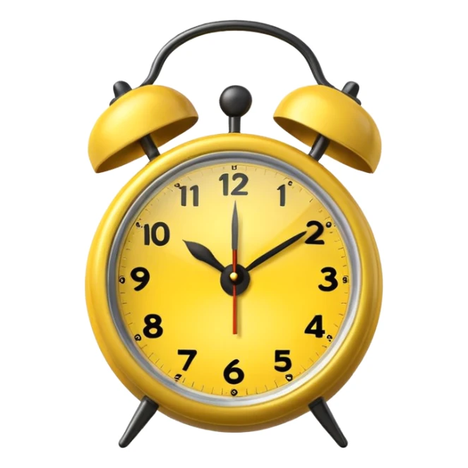 Generate a high-quality image of a generic yellow alarm clock with twin bells on top, classic shape, realistic color and shading, smooth gradient colors, no facial features, no brand marking


 sticker