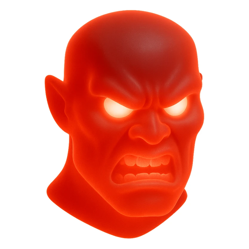 red, angry, plasma-like humanoid monster face, no horns, scary, glowing sticker