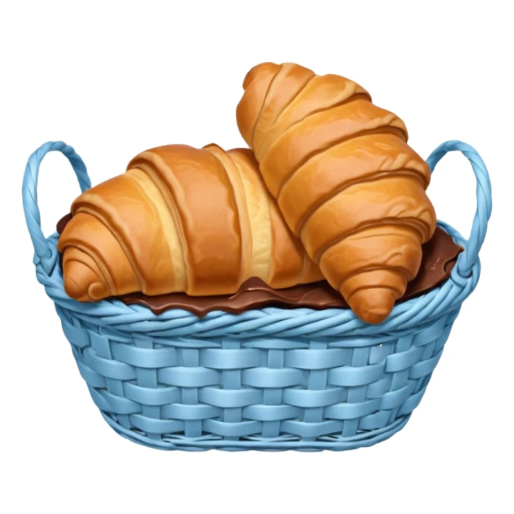 Croissant with poured chocolate in a pale blue wicker basket sticker