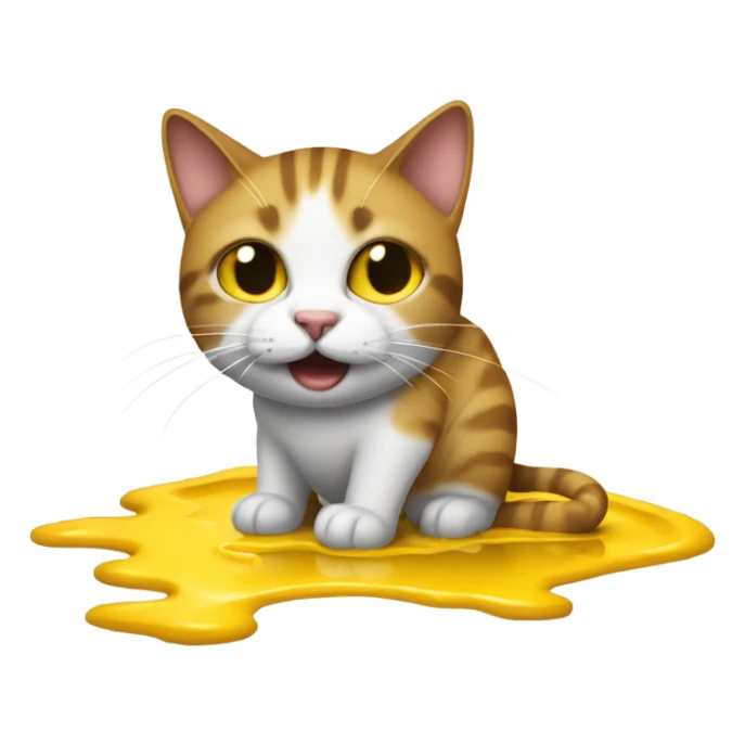 A cat with crutches slips on a puddle of mustard sticker