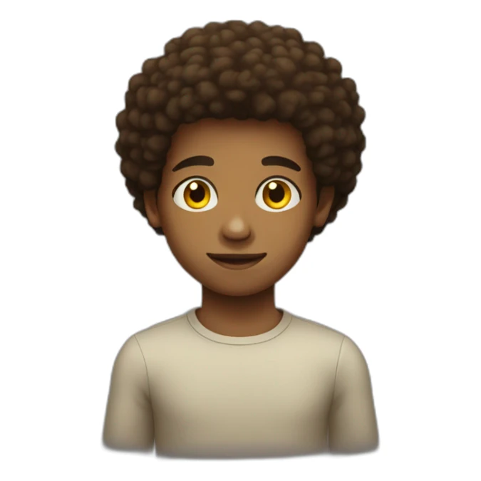 Afro haired Young boy with one brown eye and the other yellow sticker