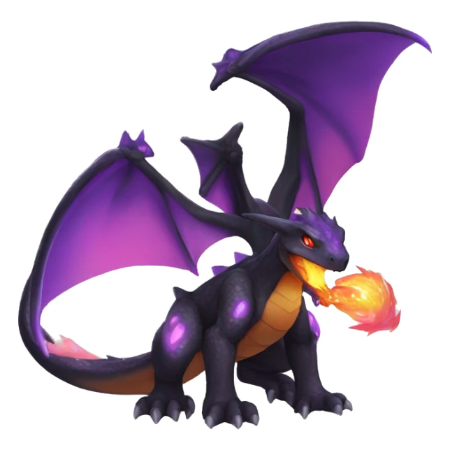 Black shiny nebula chibi Charizard-Raptor-Fakémon with purple flame on tail full body sticker