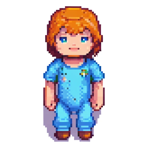 cute baby in Minecraft pixel art style, dashing forward with arms out, blocky background sticker