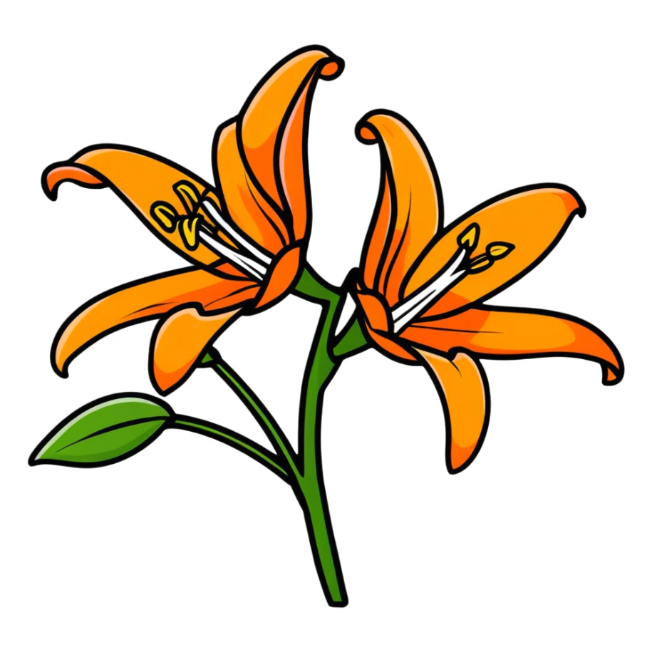 bright orange lily flower cartoonish sticker sticker