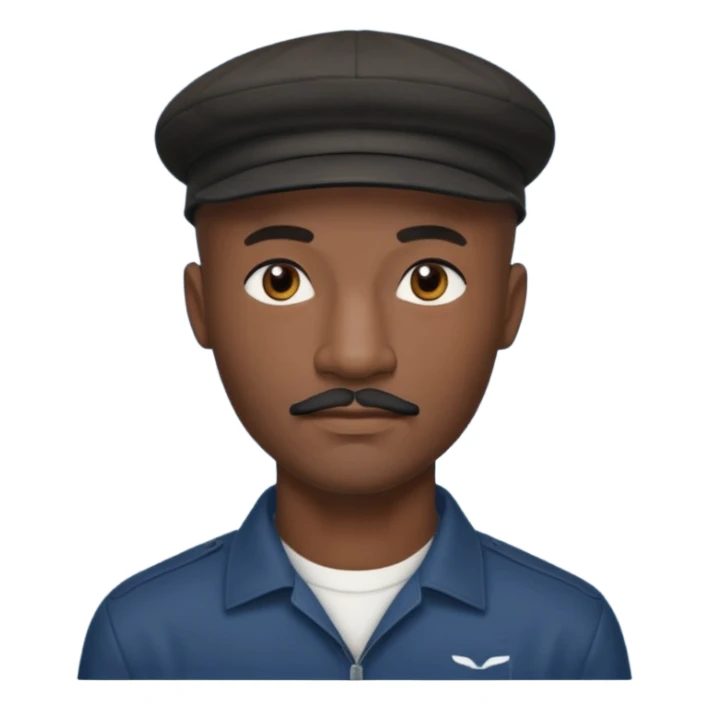 a tall dark hansome black man shaved head thin mustash with compton cap sticker