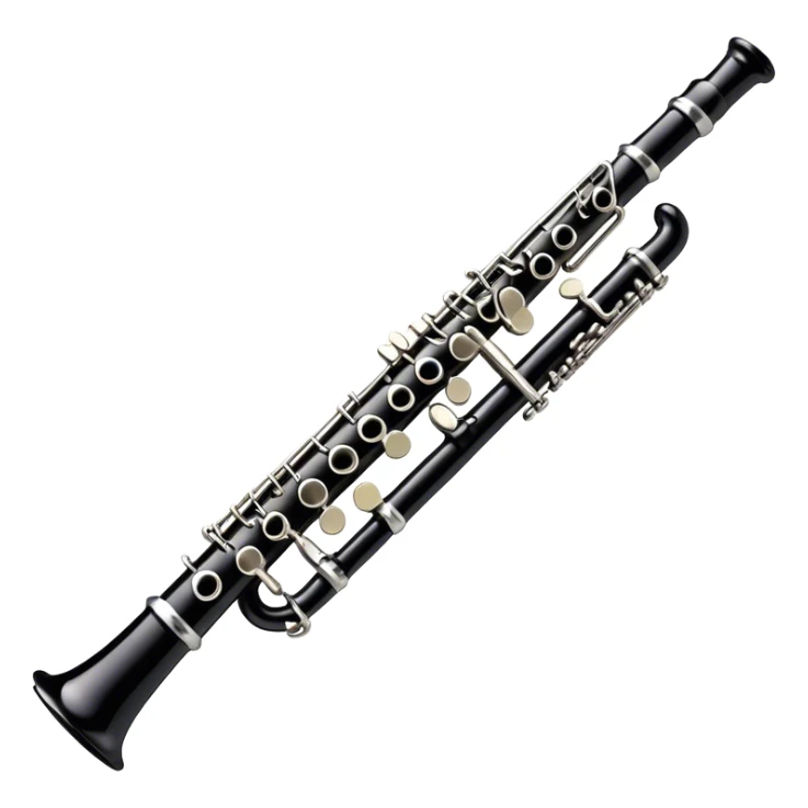 Cinematic Realistic Clarinet, deep black body with gleaming silver keys, rich warm lighting catching every intricate detail, slightly worn mouthpiece adding authenticity, glowing with a timeless and sophisticated presence. sticker