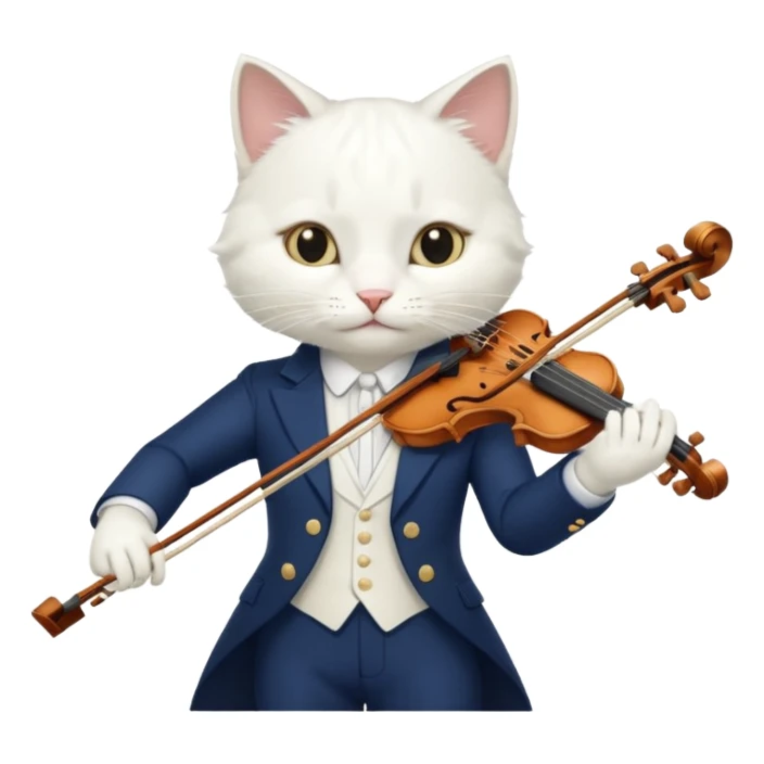 white cat play violin, wear navy suit sticker