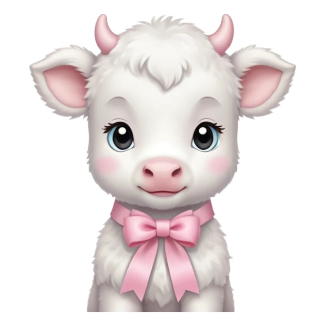 White baby calf with pastel pink ribbon around neck sticker