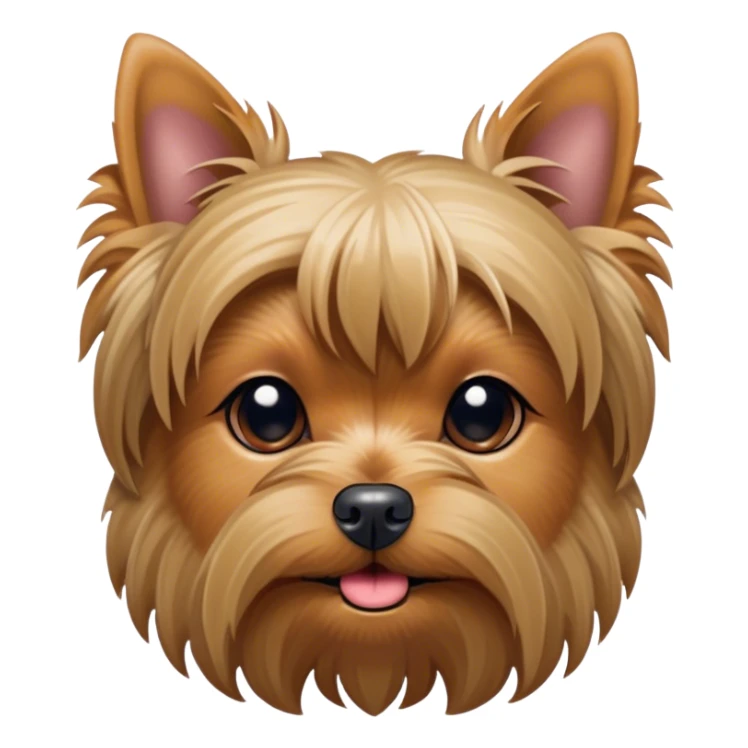 Cinematic Cute Yawning Yorkshire Terrier Portrait Emoji, Head tilted with a playful, drowsy expression and droopy, adorable eyes, featuring a soft, well-groomed fur in rich hues, simplified yet irresistibly endearing, highly detailed, glowing with a warm, cozy radiance, high shine, exuding a relaxed yet spunky charm, styled with a gentle, soft glowing outline, capturing the essence of a Yorkshire Terrier mid-yawn that seems as if it could cuddle right off the screen! sticker