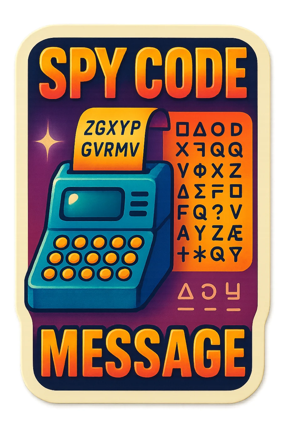 A spy code message sticker with a vintage design and colorful details sticker
