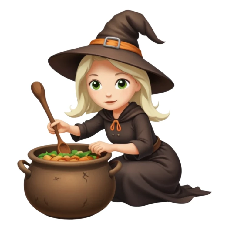 Cadı kazanında yemek yapan bir cadı sticker