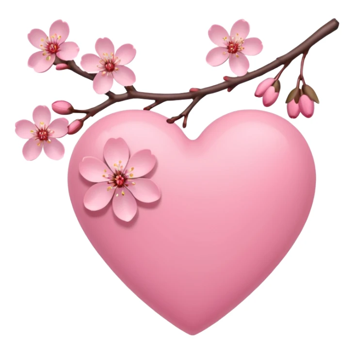 heart with sakura branch and blossoms sticker