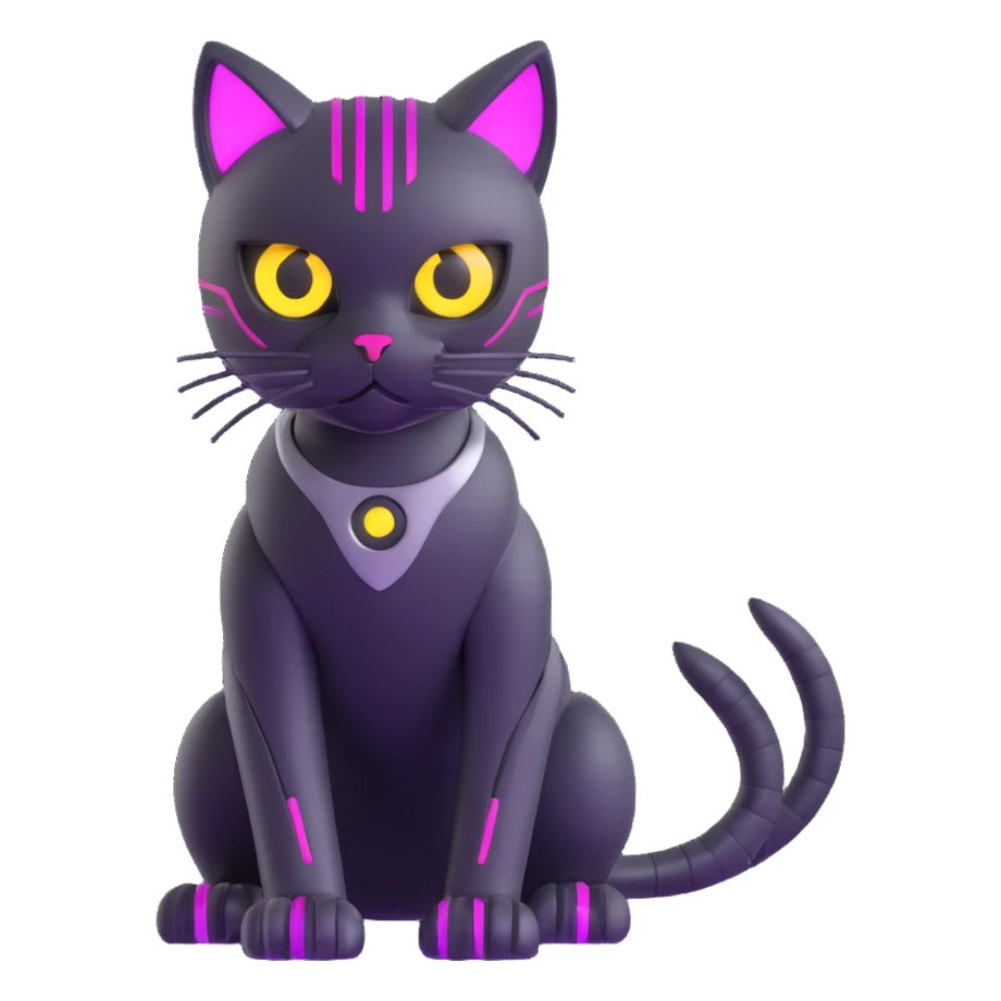 cybercat with metallic body and LED eyes sticker