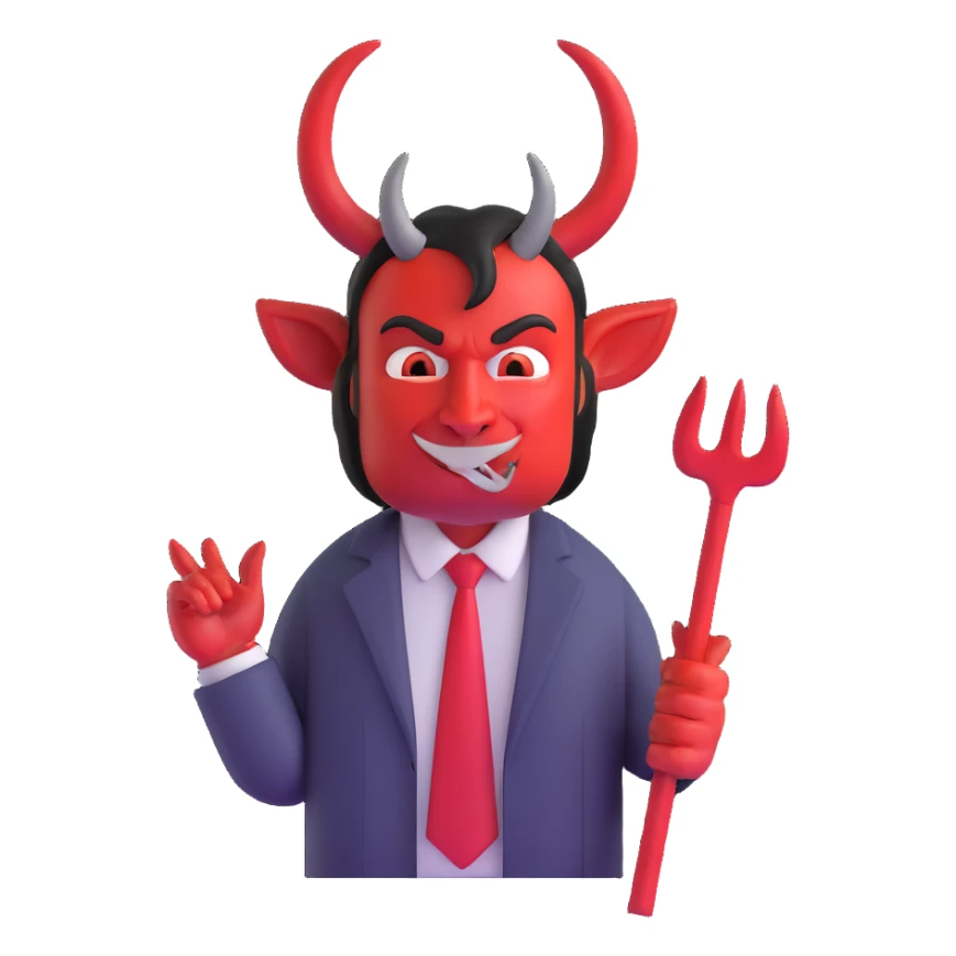 devil businessman with horns and pitchfork selling online courses sticker