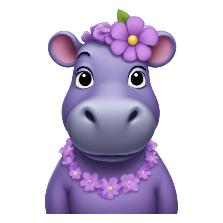purple hippo with a flower on her head and in a dress sticker