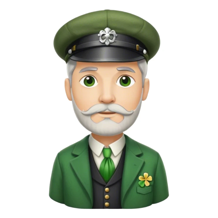 Tall grey haired man with goatee wearing a green peaky hat and kilt st. Patrick’s Day sticker