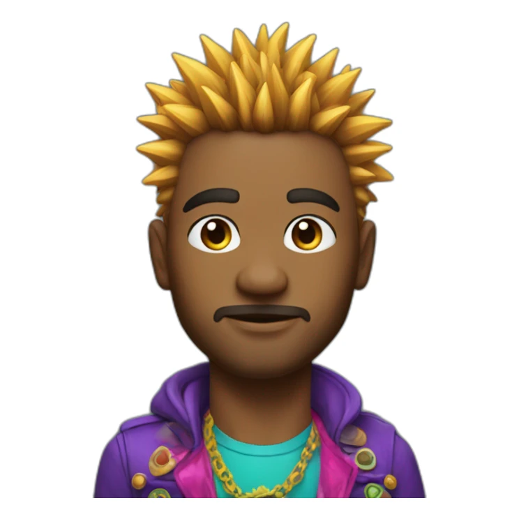 Envision a confident man sporting a vibrant, multicolored costume with spiky, bold hair, exuding a sense of individuality and charisma sticker