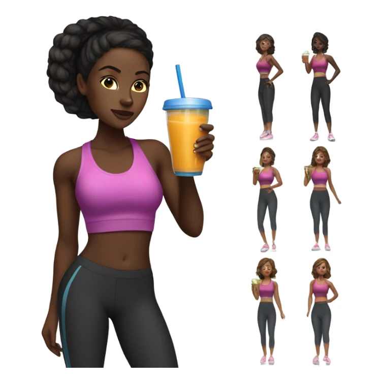 Dark skinned Black woman drinking smoothie in workout clothes sticker