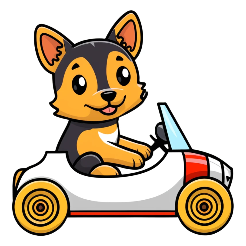 black and tan terrier driving a racecar sticker