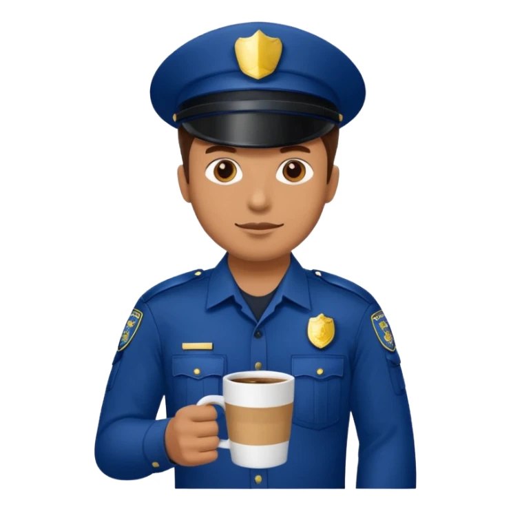 police man holding coffe sticker