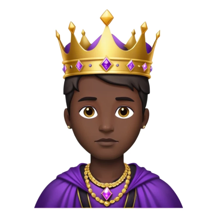 King, dark hair, golden crown, black clothes, purple diamonds  sticker