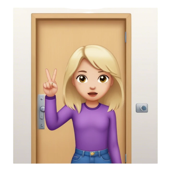 Girl standing in front of door with the middle finger  sticker