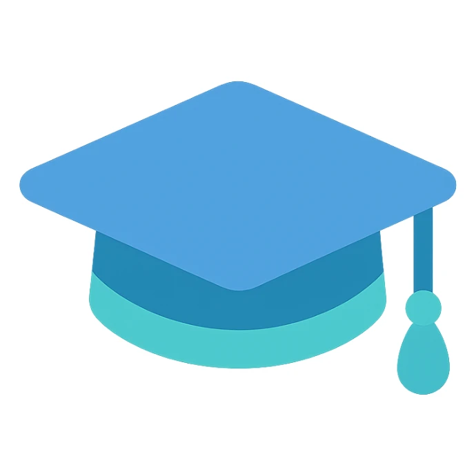Graduation cap, flat emoji style, outline with blue and turquoise colors sticker