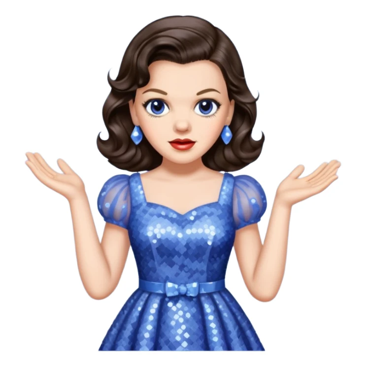 Judy Garland with long dark brown hair, periwinkle sequin dress sticker