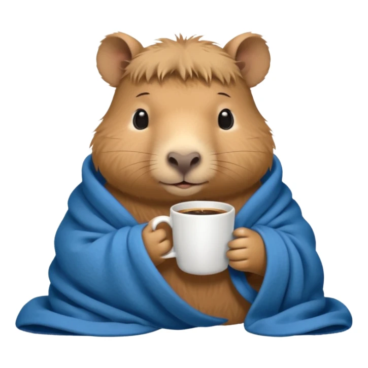 baby capypara in cozy blanket, drink coffee sticker