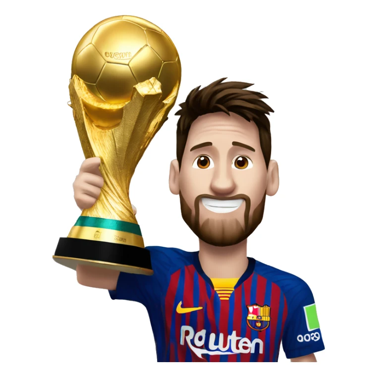 Messi con la copa del mundo y su cara tenga una cabra sticker