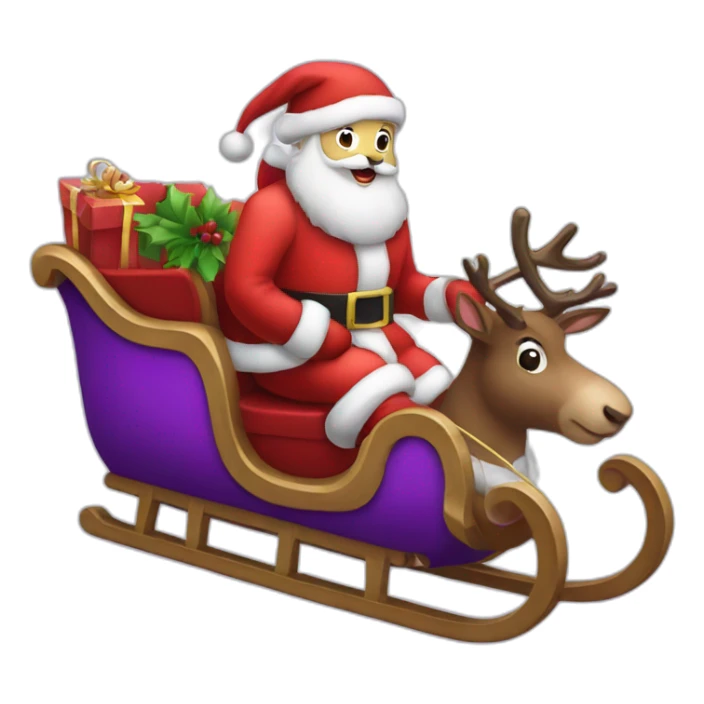 Santa Claus dressed in purple with a sleigh with reindeer sticker