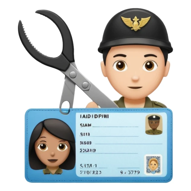 Floating black Scissors cutting in half an idf soldier ID card with a little chip in 2 parts sticker