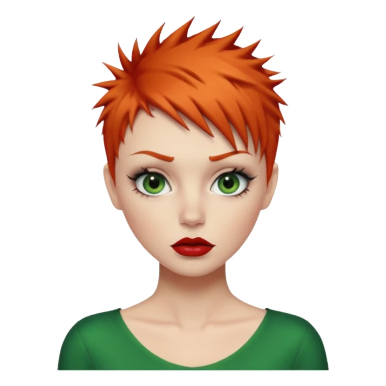 Short spikey Ginger hair, green eyes, black long eye lashes large red lips White woman embarrassed sticker